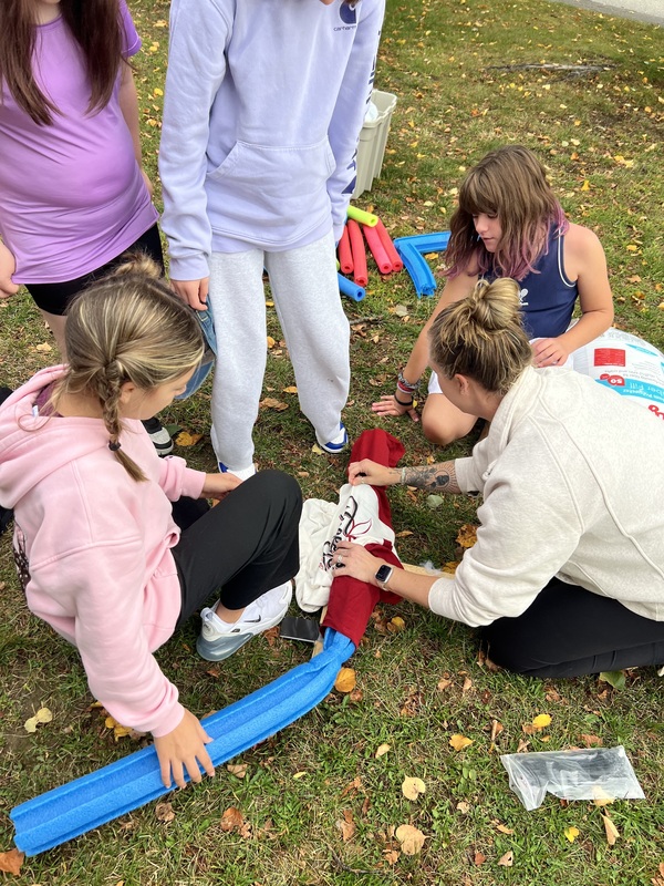 students making scarecrows