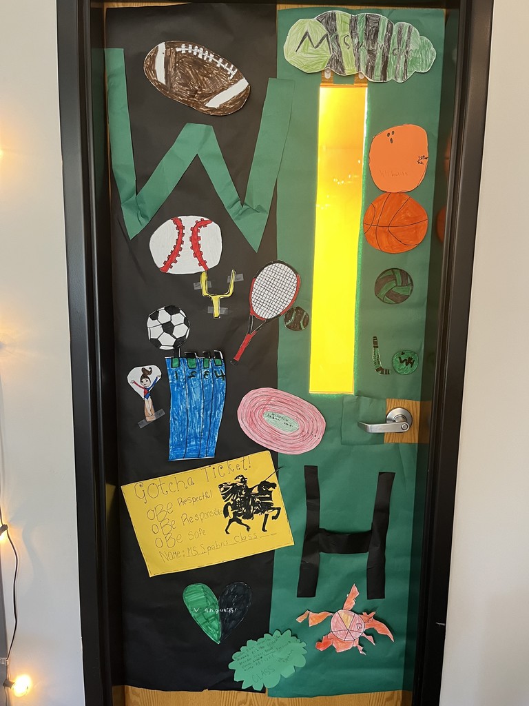 Door decorated with sports