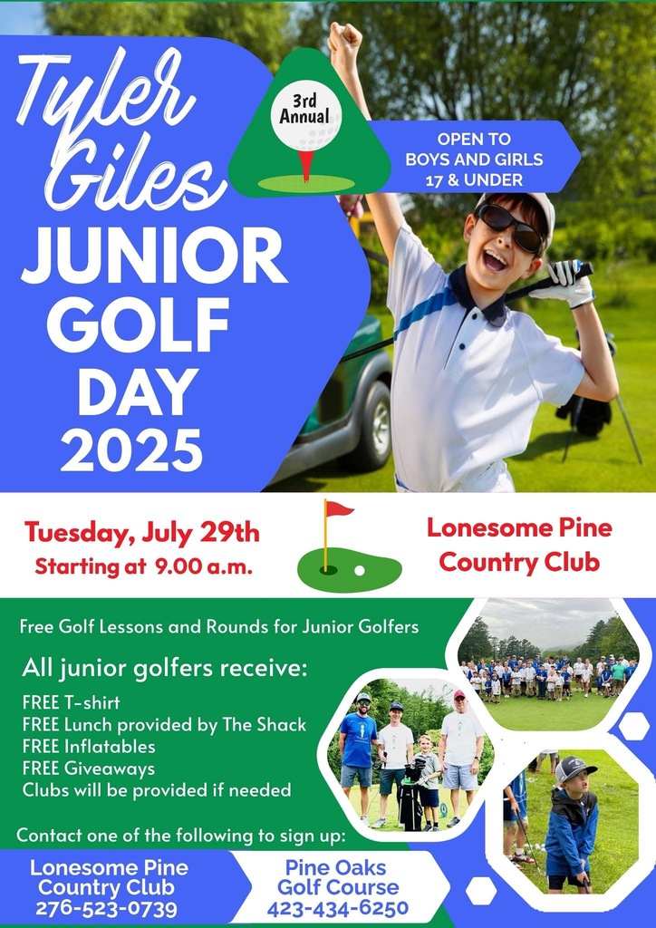 Flyer for Tyler Giles Golf Day - call 276-523-0739 for more information or to register.