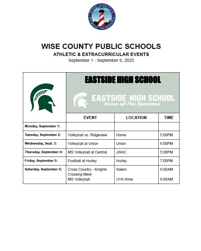 Eastside High Weekly Schedule