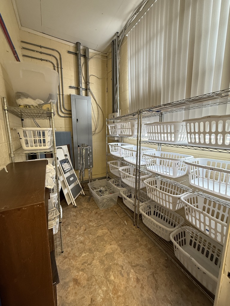 This is a sorting closet for donated goods