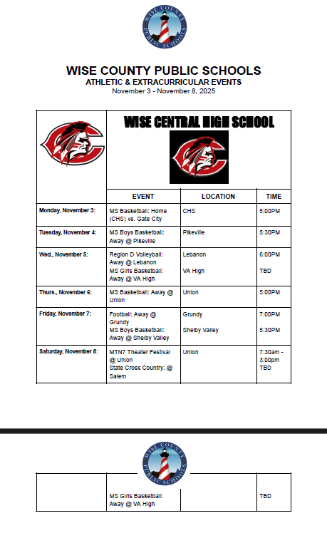 Central Weekly Activities