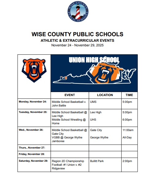 Union weekly schedule