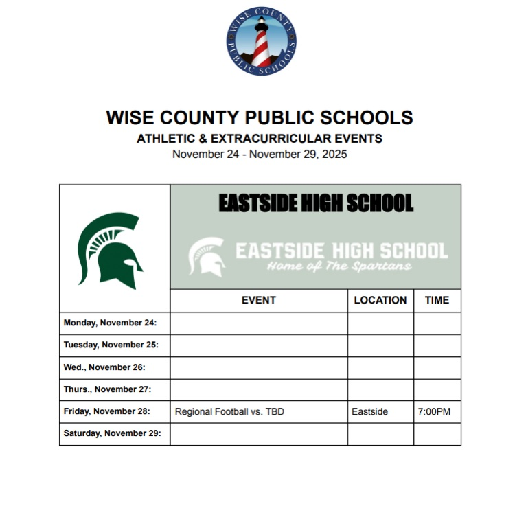 Eastside weekly schedule