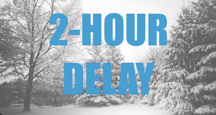 2-Hour Delay on a picture of snow covered trees