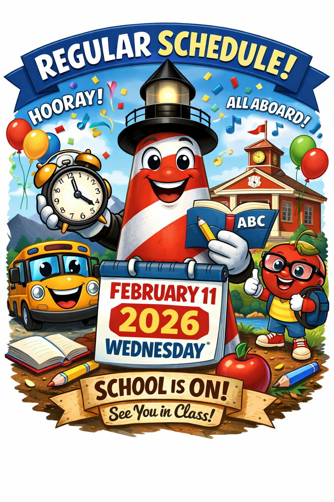 Caricature of Wise County Public Schools to let folks know that we will be on a regular schedule on Wednesday, February 111, 2026!