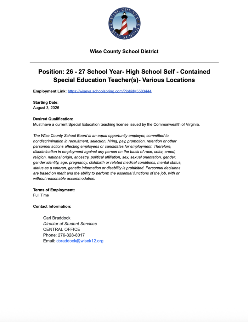 26/27 Sped Self-Contained Posting