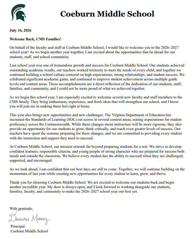 welcome letter