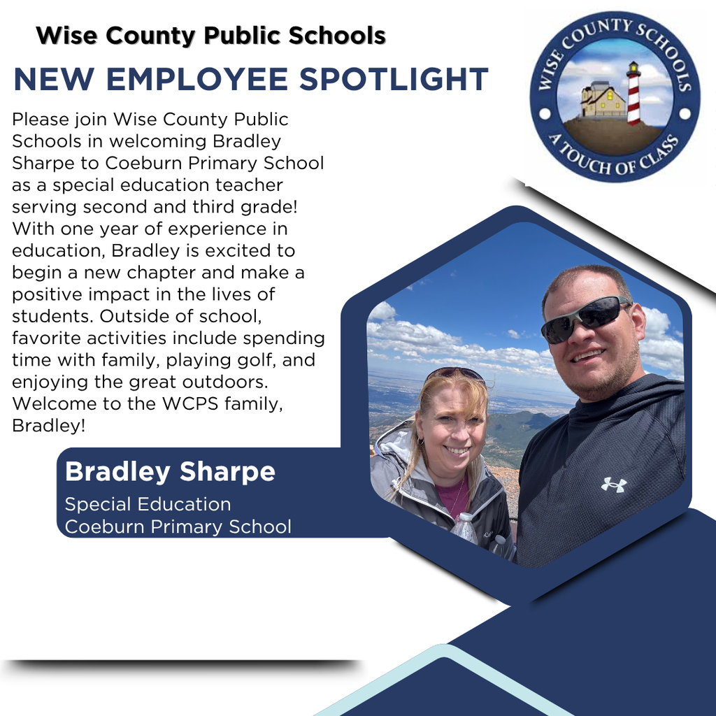 Poster showing a man and a woman, both smiling. Text reads: "NEW EMPLOYEE SPOTLIGHT Bradley Sharpe".