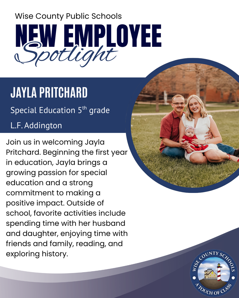 Blue banner with "New Employee Spotlight" and photo of Jayla Pritchard, a special education teacher.