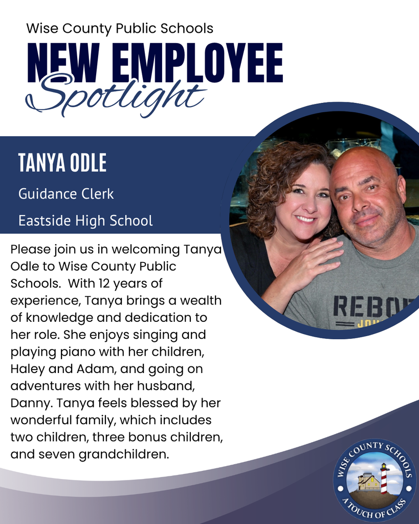 An ad welcomes Tanya Odle, a new Guidance Clerk at Eastside High School. Photo shows Tanya and her husband.