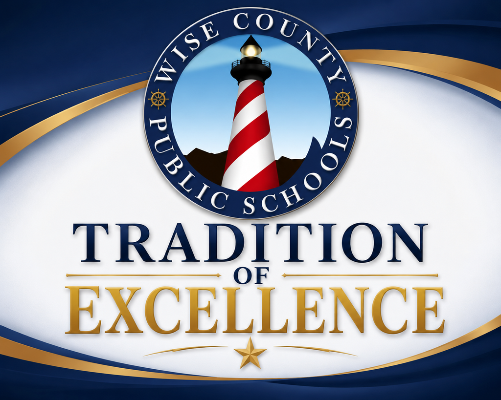 Logo for Wise County Public Schools. Features lighthouse with "Wise County Public Schools" text, and a blue and white background.