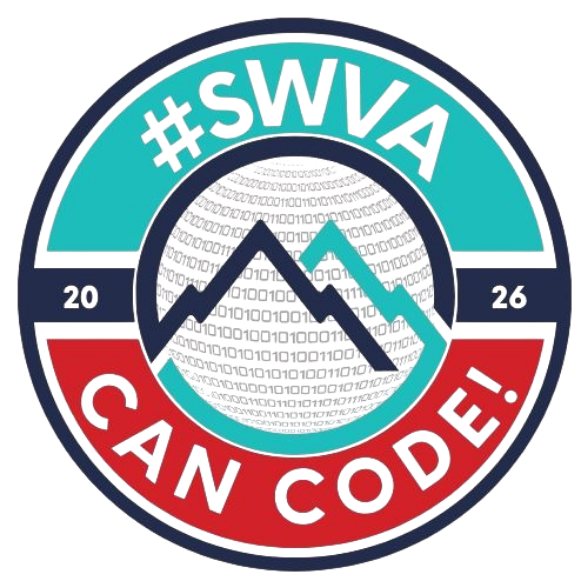 A circular logo with a green, blue, and red gradient. It says "#SWWA CAN CODE!" with numbers 20 and 26.