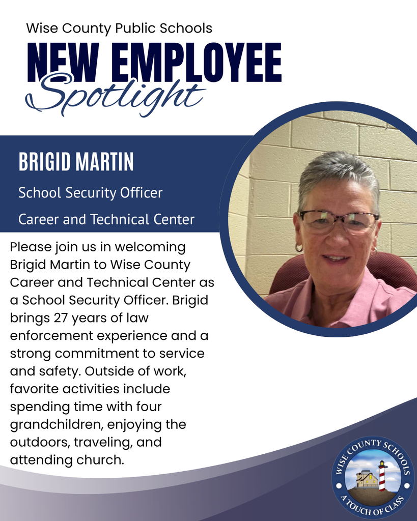 A spotlight introduction to Brigid Martin, a school security officer, featuring her smiling photo, title, and a short bio.