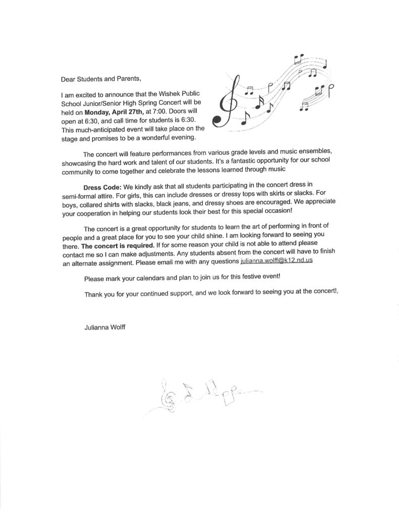 Music concert letter high school 