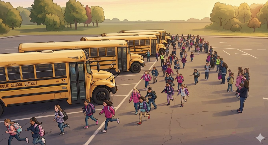 school bus and kids