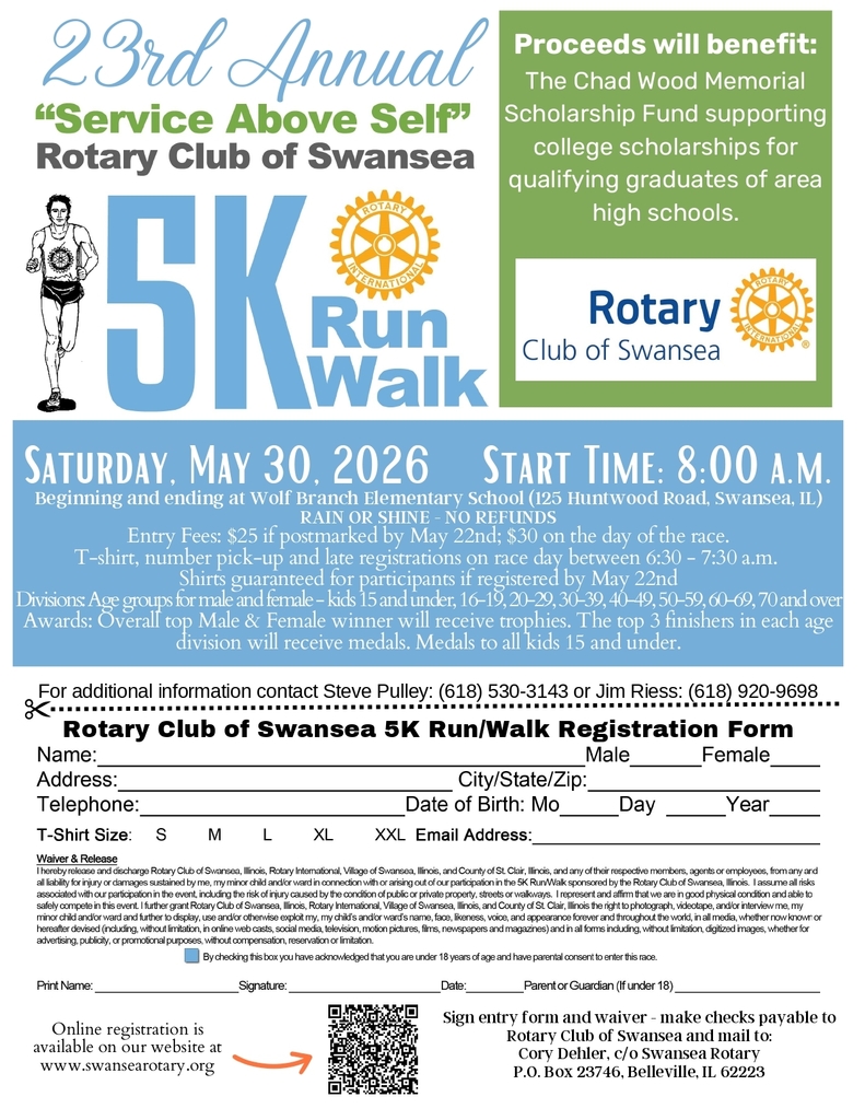 Swansea Rotary 5K Run/Walk - May 30, 2026 - Registration Form