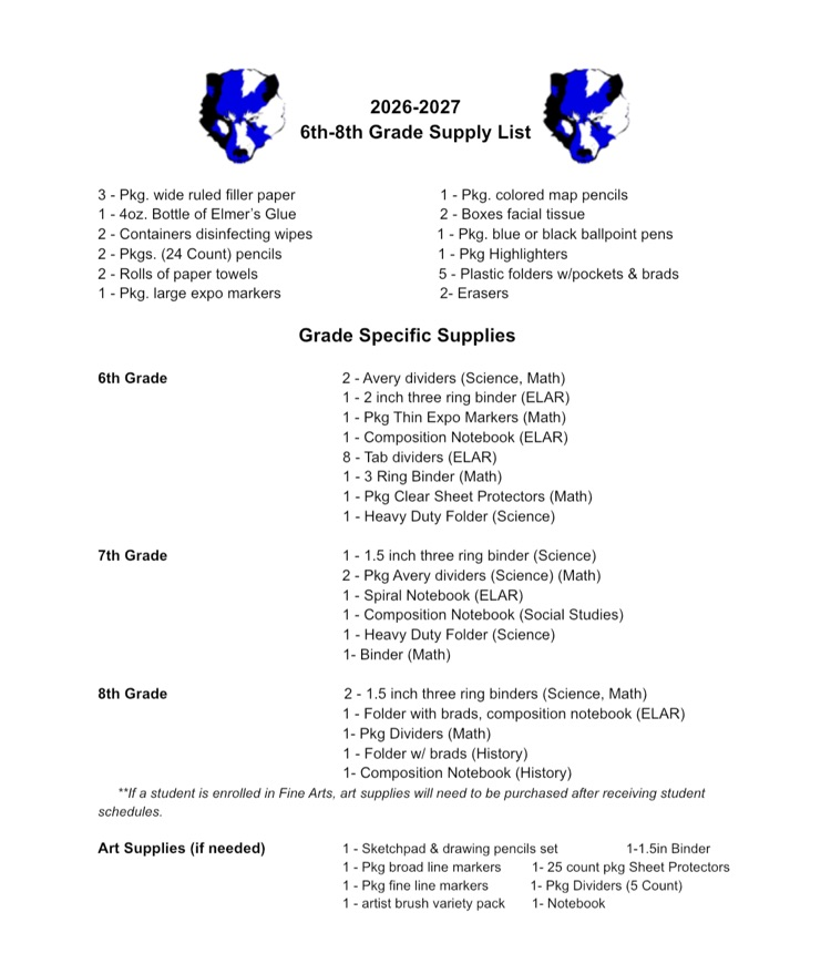 school supply list26-27