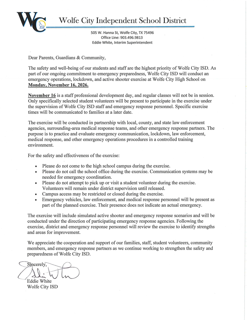 Letter of Emergency Operations 