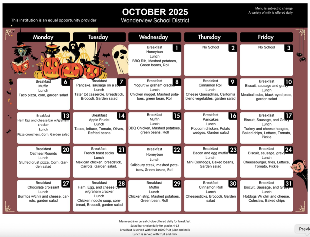 October menu