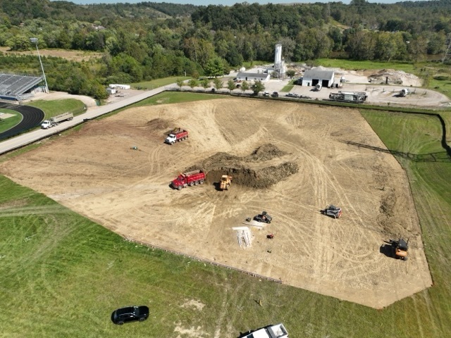 aerial images of progress in developing baseball fields for Parkersburg South High School