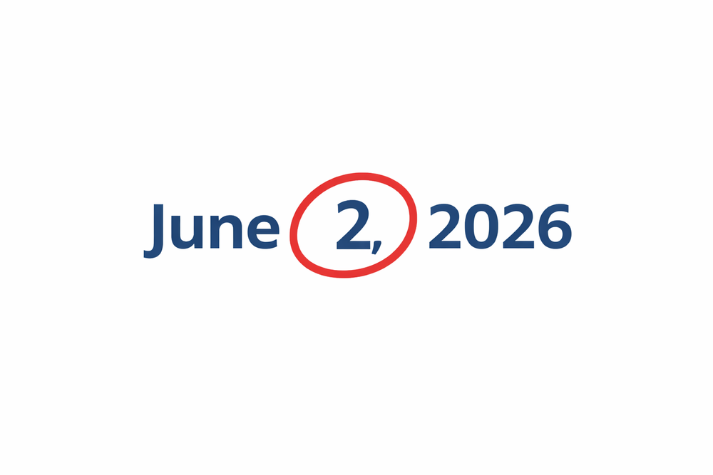 desktop calendar with the date June 2, 2026 circled in red
