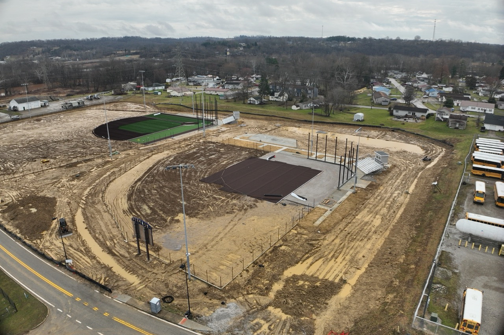 aerial views of the construction project for both softball and baseball fields at Erickson All-Sports Facility