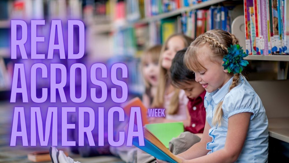 read across america week with students seated in a library reading books