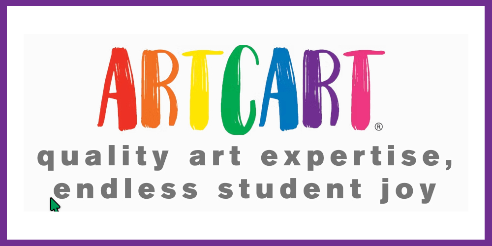 in colorful letters, "ARTCART - quality art expertise, endless student joy"