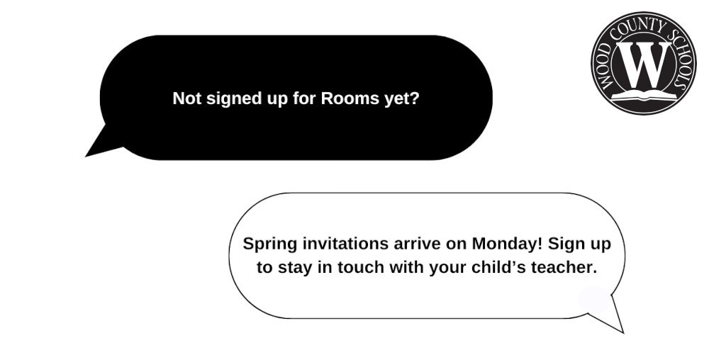 chat bubbles with a mock conversation about signing up for Rooms by Apptegy