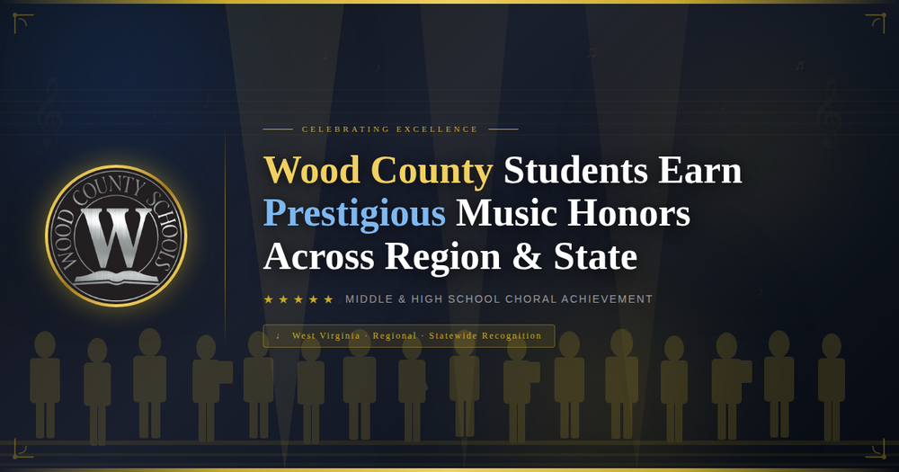 news article banner saying "Wood County Students Earn Prestigious Music Honors Across Region and State"
