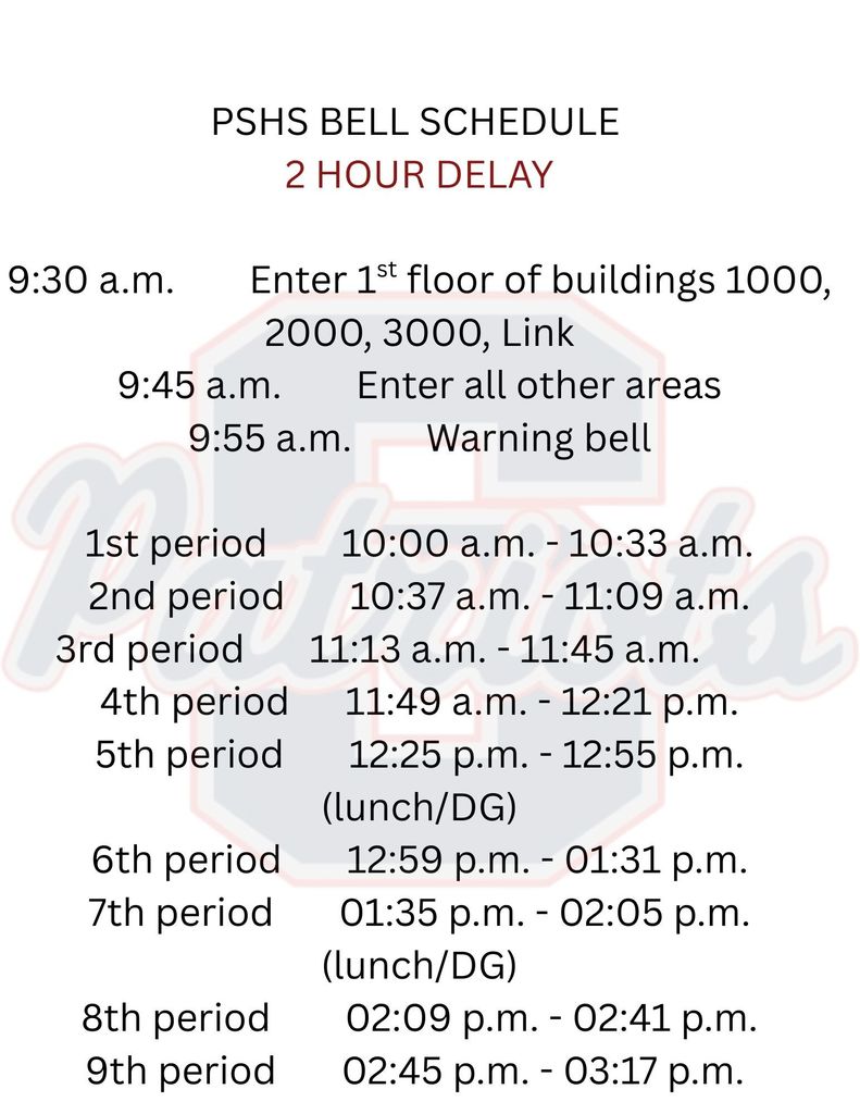 2 hr delay bell schedule