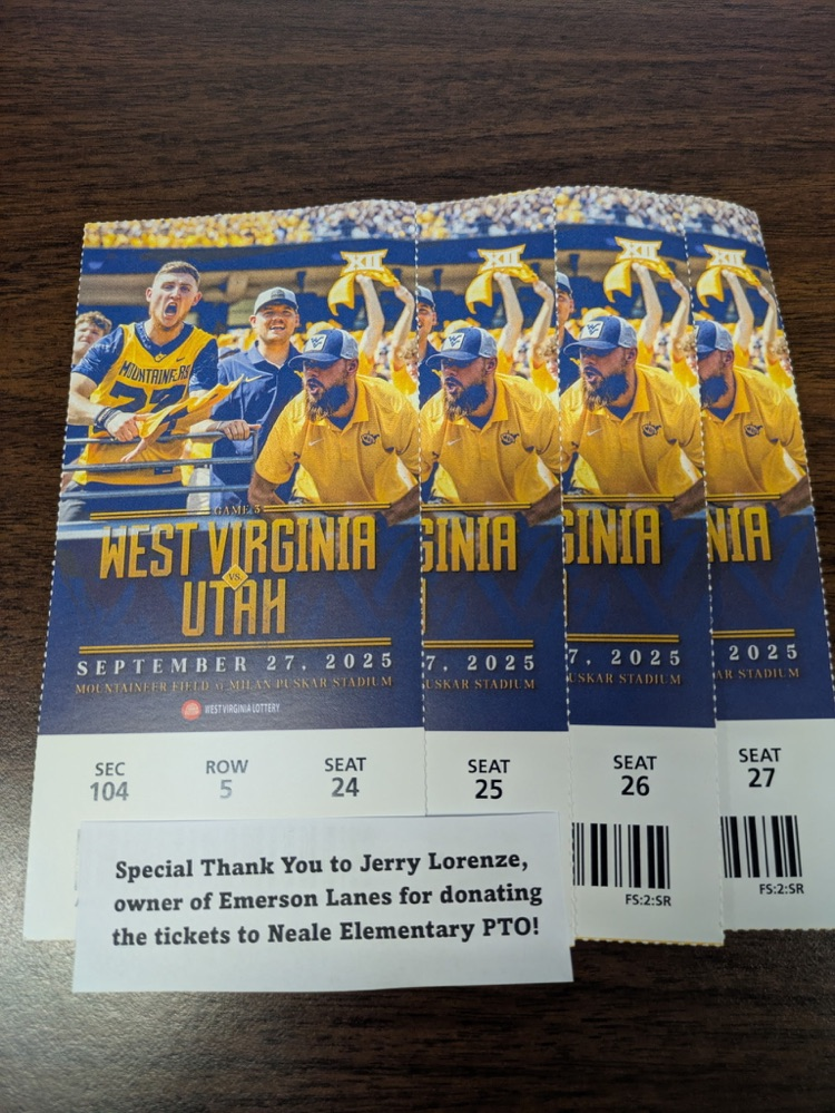 WVU Football tickets donated by Jerry Lorenze! 