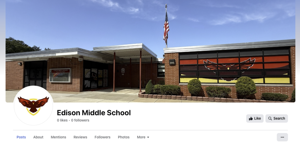 FB cover page of Edison Middle School showing the front of the building
