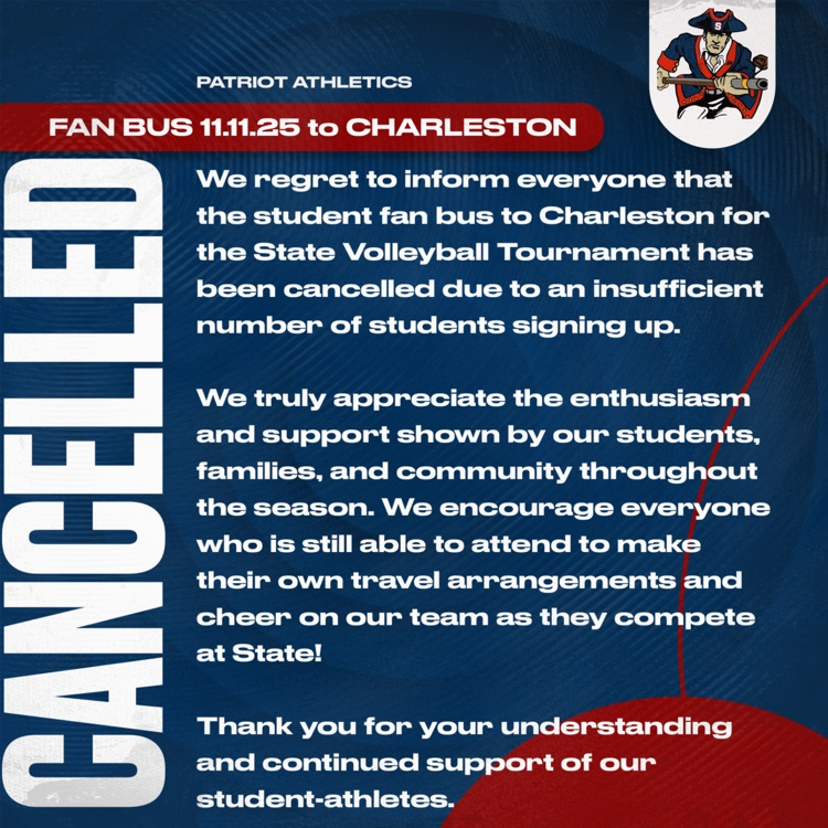 State Volleyball Fan Bus Cancelled 11.11.25