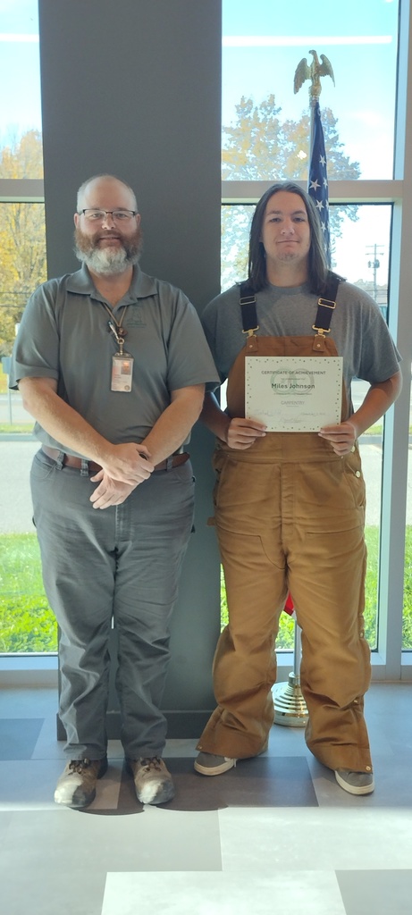 Mr. Kimble and Miles - Carpentry Student of the First Nine Weeks