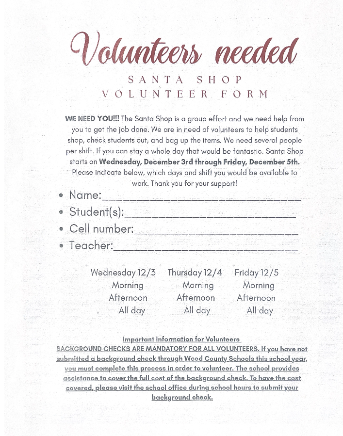 Santa Shop Volunteers Needed