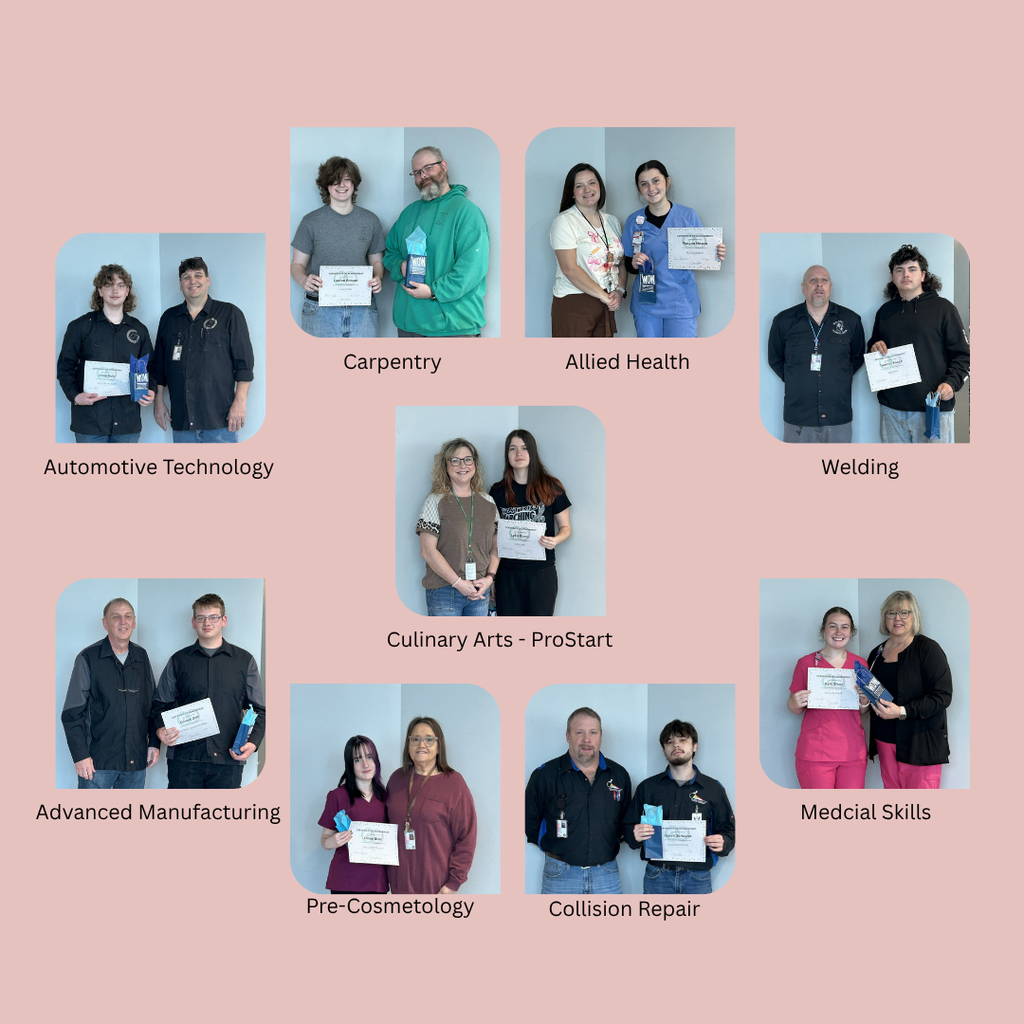 Nine images in a collage of students with teachers receiving awards.