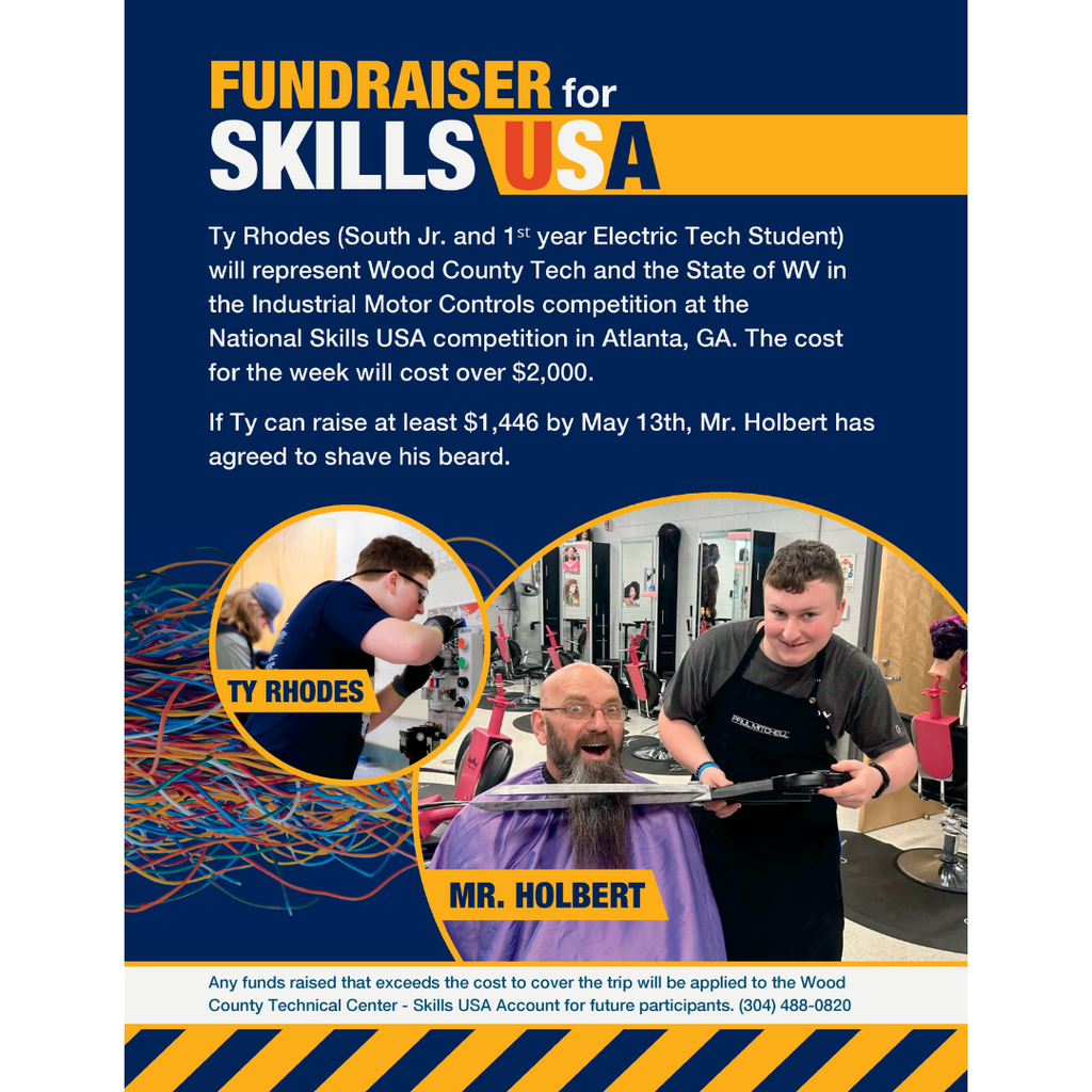 Image of a flyer fundraiser with the student cutting a teachers beard.