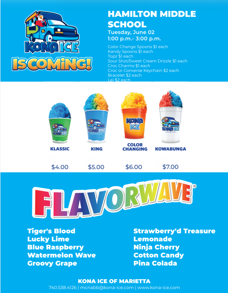 Check it out! Kona Ice is coming!! June 2nd from 1:00-3:00!!