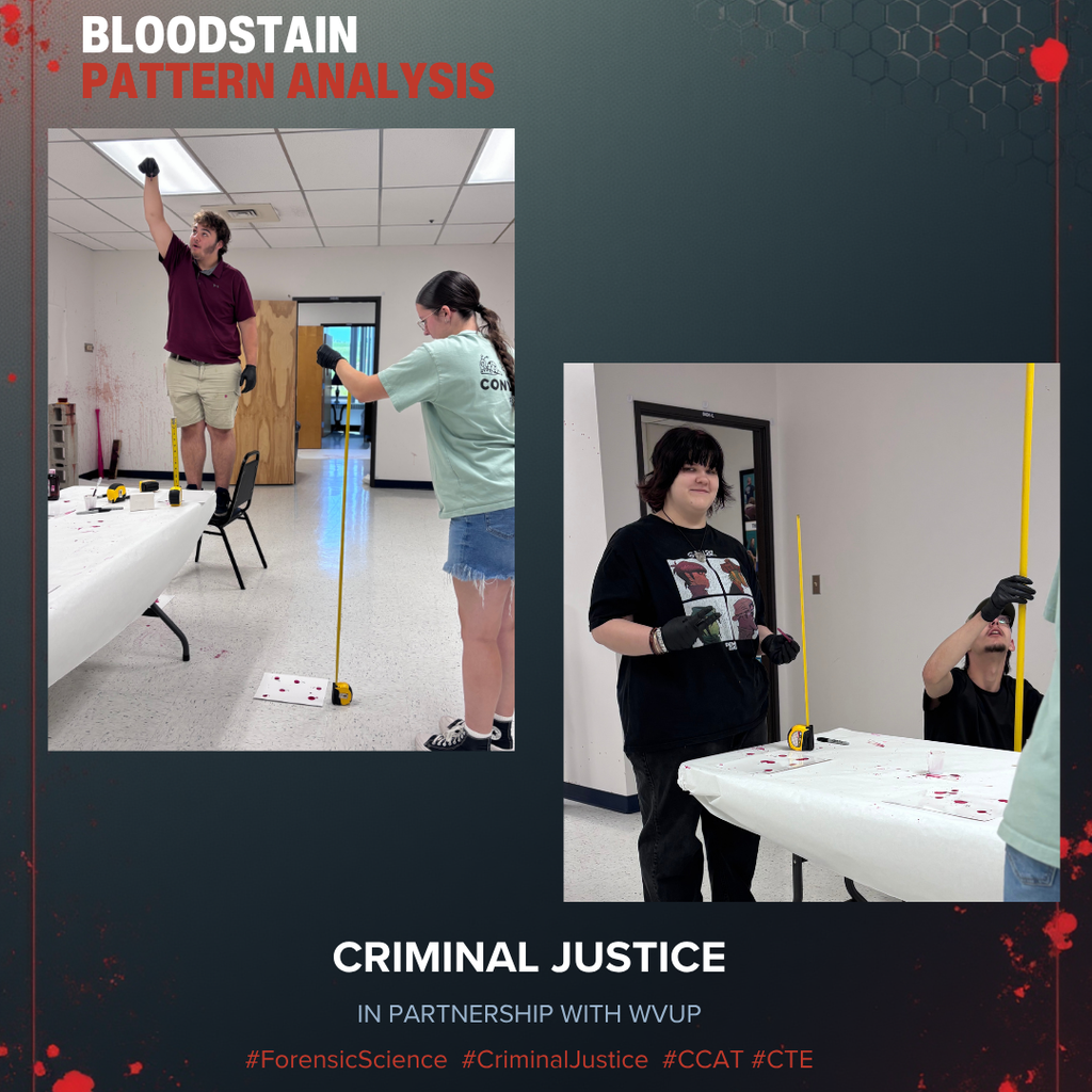 Image of students participating in a bloodstain pattern analysis activity.