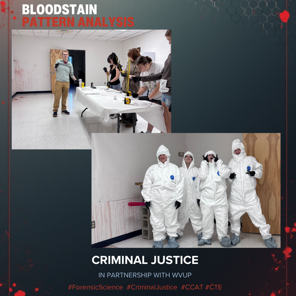 Image of students participating in a bloodstain pattern analysis activity.