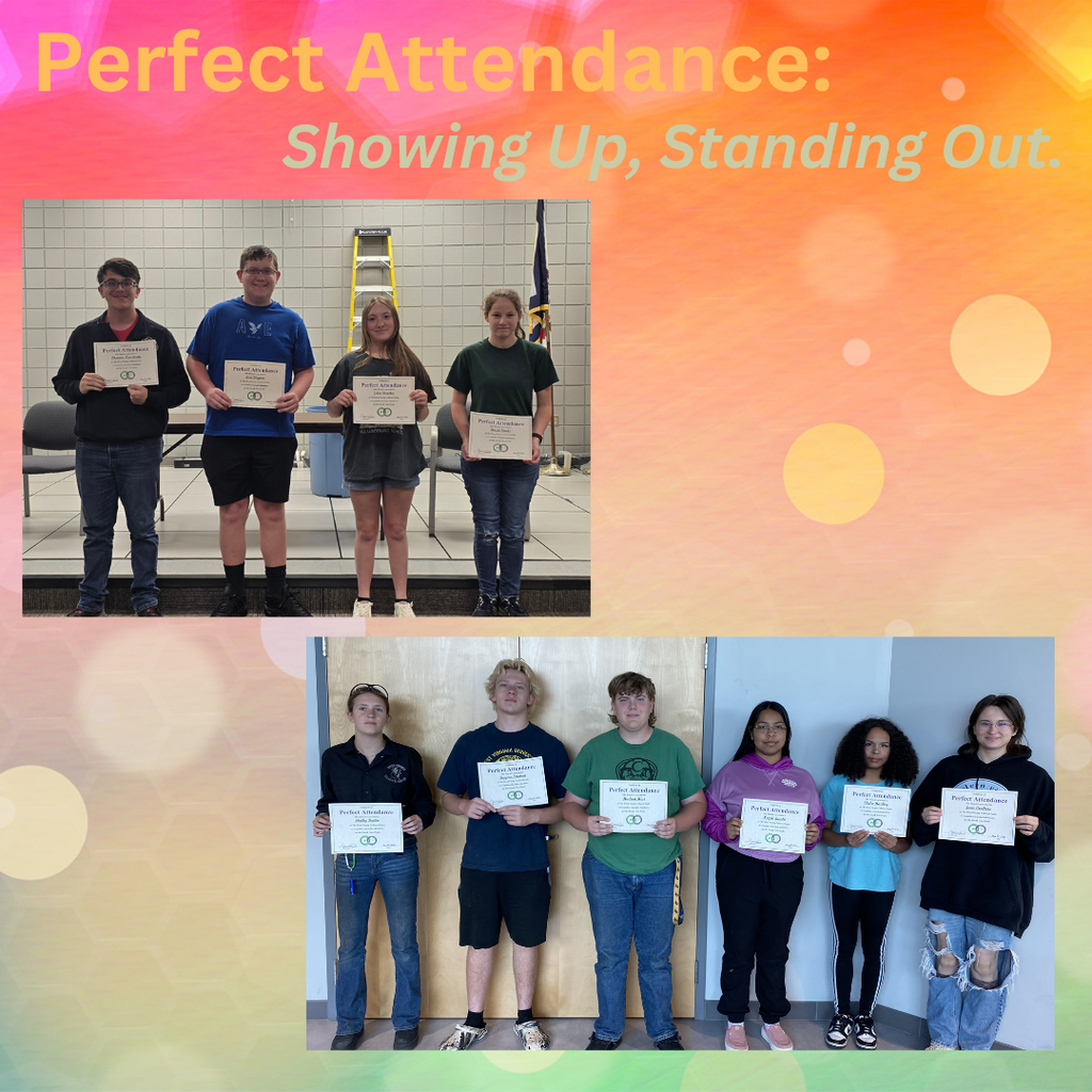 Collage of students receiving recognition certificates for 4th Term Perfect Attendance, Exemplary Attendance, and Honor Cord achievements.