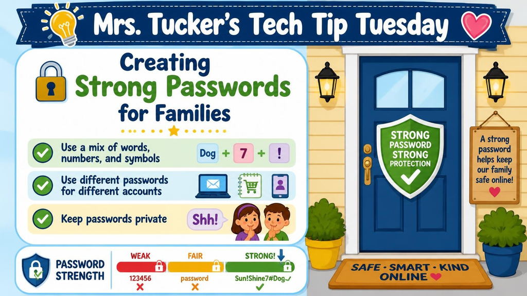 🔐 Mrs. Tucker's Tech Tip Tuesday Creating strong Passwords for families