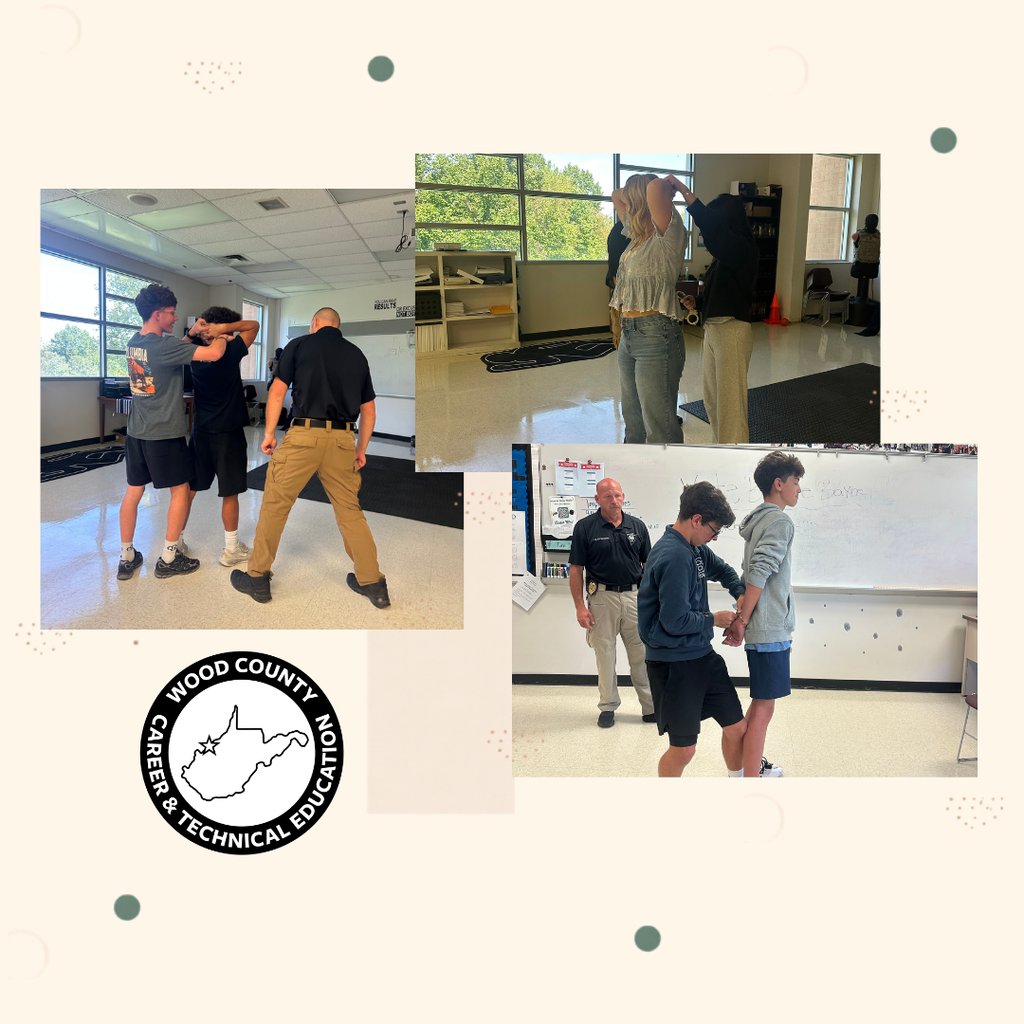 Collage image of students practicing arrest and search procedures.