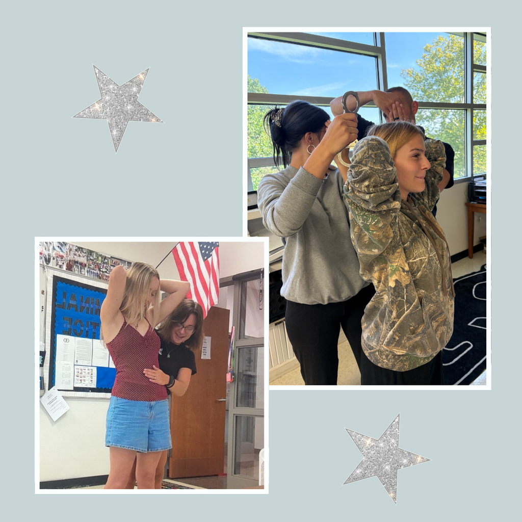 Students participate in hands-on criminal justice activities, practicing arrest and search procedures and learning how to properly roll fingerprints.