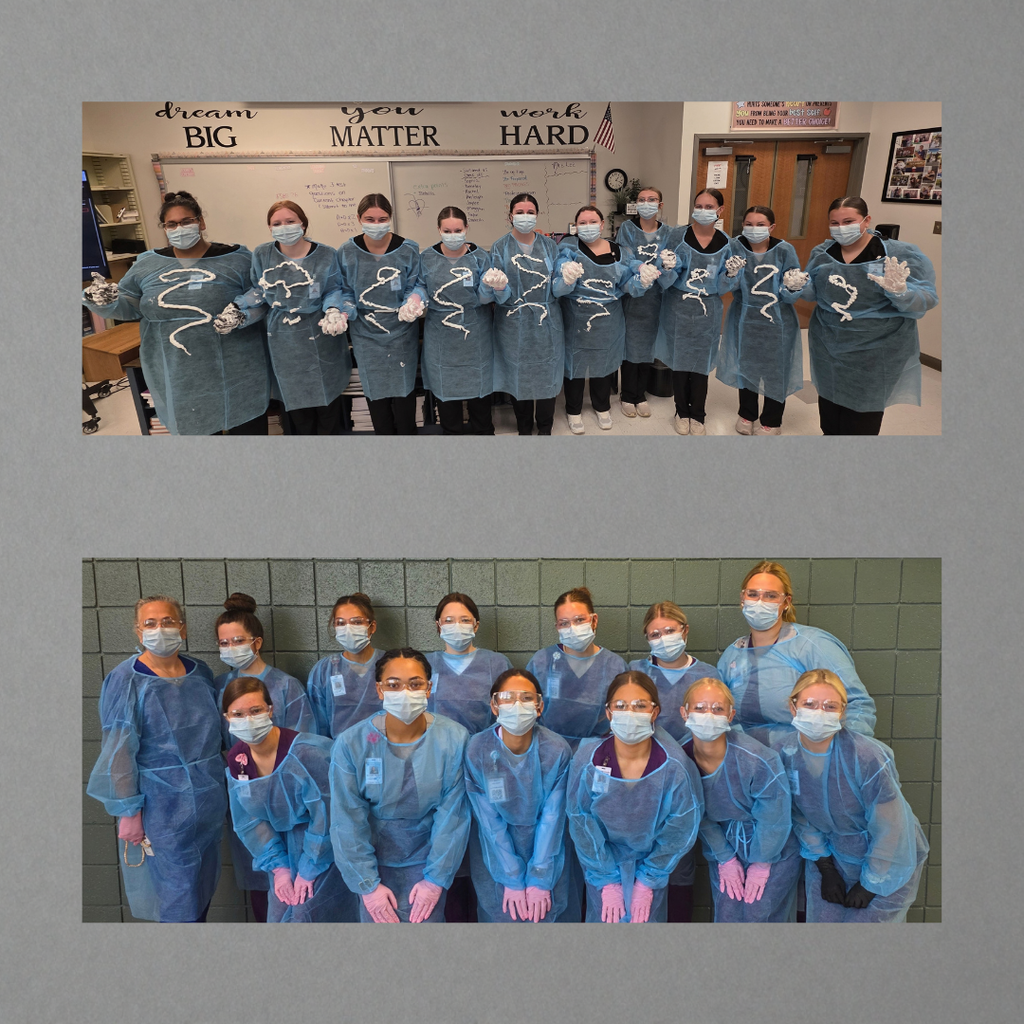 Students practice proper PPE procedures while using shaving cream as a simulated contaminant in a hands-on contamination-control activity.