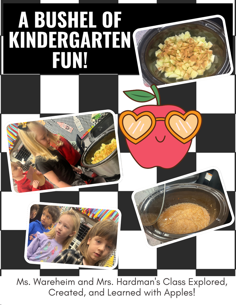 Students observing the apples sauce they are making in class. Also, two photos of a crockpot. One photo shows the apples chopped in the crockpot and the other shows the finished product.