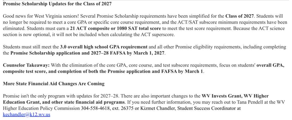 Promise Scholarship Update