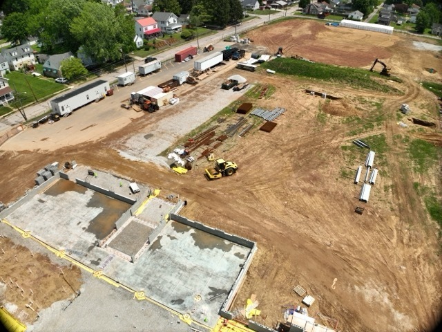 aerial images of the new Lincoln Elementary School construction progress